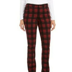 NWT Charter Club Women's 6 Petite Lexington Straight Leg Plaid Pants Black Red